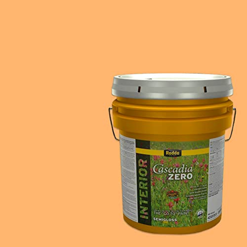 Rodda Paint CASCADIA ZERO Interior Semi-Gloss Paint & Primer in One, 5-Gallon, Mango Madness - color: Mango Madness, size: 640 Fl Oz (Pack of 1)