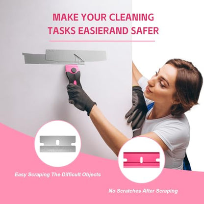 3 Pack Razor Blade Scraper Set, Includes 30 Plastic & 30 Metal Blades(Pink) - color: Pink