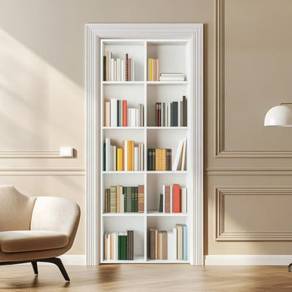 arricraft 2 Sheets Self-Adhesive Door Sticker, 80cmx200cm/31.5x78.7inch White Bookcase Bookshelf Door Murals Stickers PVC Removable Wallpaper Decoration for Bedrooms Living Room - style: White Bookcase Bookshelf