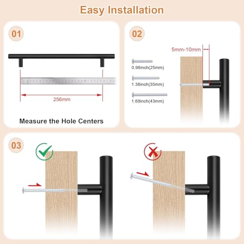 Probrico 30 Pack Hole Centers 10inch Matte Black Kitchen Cabinet Pulls, Stainless Steel Dresser Drawer Handles, 12.6inch Length Pull Handle for Cabinets and Closets - size: Center to Center: 10 inch