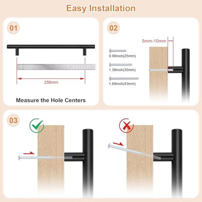 Probrico 30 Pack Hole Centers 10inch Matte Black Kitchen Cabinet Pulls, Stainless Steel Dresser Drawer Handles, 12.6inch Length Pull Handle for Cabinets and Closets - size: Center to Center: 10 inch