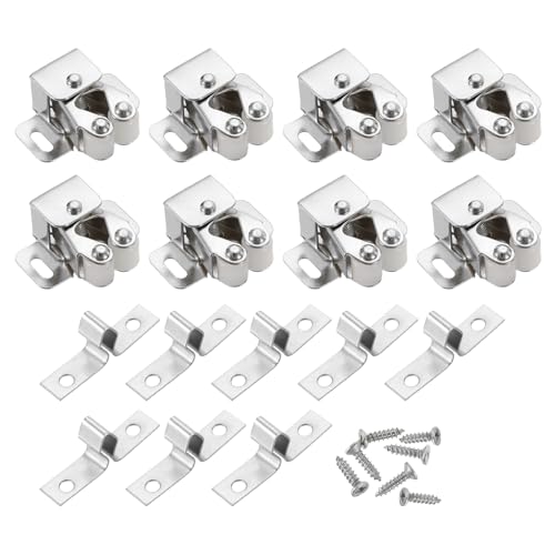 uxcell 8Pcs Cabinet Latch Double Roller Catch, Lock Stop Catch Clamp Cabinet Closer Magnetic Closure Hardware for Cabinet Kitchen Closet Door, Nickel - color: Nickel