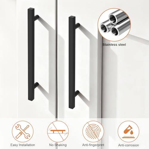 Probrico Matte Black Cabinet Handles & Pulls 7.5" CC Square 5 Pack - color: Black, size: Hole Center: 192mm(7.5inch)
