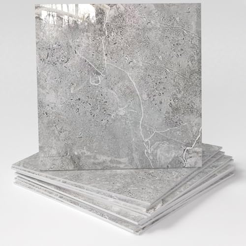 20-Pack Peel and Stick Grey Marble Tiles (11.8" x 11.8") – 19.4 Sq. Ft. Waterproof PVC Shower & Backsplash Tiles for Bathroom, Kitchen, and Living Room – Self-Adhesive, Easy Installation