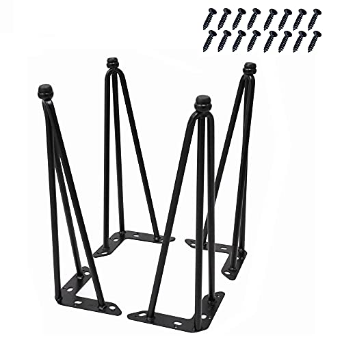 Home Soft Things Hairpin Metal Table Legs 15 Inch Legs for Furniture Coffee Bench Dining End Industrial Table Desk Set of 4 with Black Screws Adjustable Cushion Floor Protectors, 15" - size: 15"