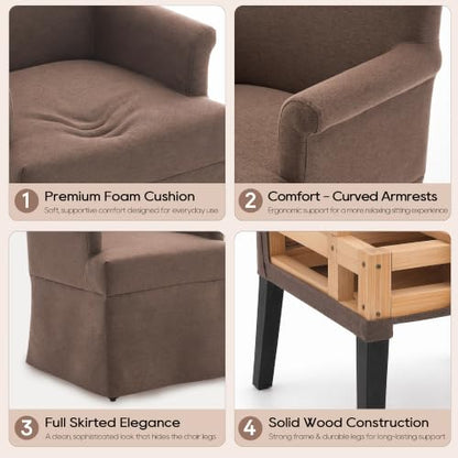 Arm Dining Chair Fabric Long Skirt Slipcovered High Back Upholstered Dinner - color: Brown, size: 1 PC