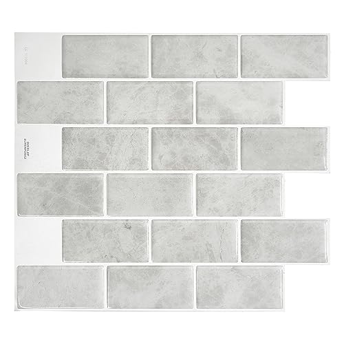 Smart Tiles Peel and Stick backsplash, Subway Gray Marble, 10.95"x9.7" - color: Gray Marble