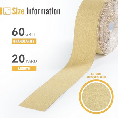 60 Grit Sandpaper Roll 20 Yard x 2-3/4” Wide PSA Longboard Sandpaper with Adhesive Backing Sand Paper for Woodworking,Automotive,Sanding Blocks - style: 60Grit