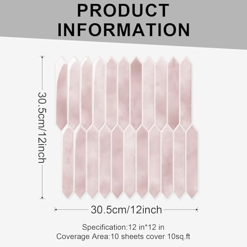 10 Sheets Thicker Peel and Stick Backsplash, 12"x12" Peel and Stick Wall Tiles, Hexagon Look Tiles Backsplash for Kitchen and Bathroom, Pink - color: Pink