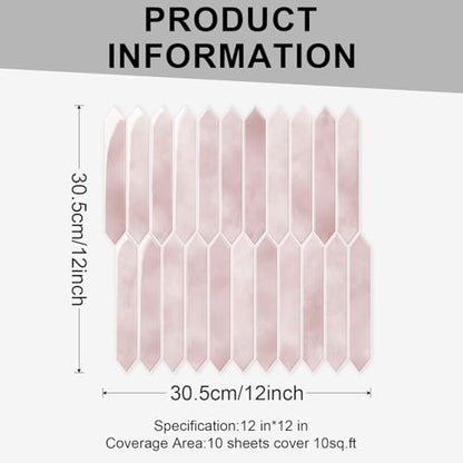 10 Sheets Thicker Peel and Stick Backsplash, 12"x12" Peel and Stick Wall Tiles, Hexagon Look Tiles Backsplash for Kitchen and Bathroom, Pink - color: Pink