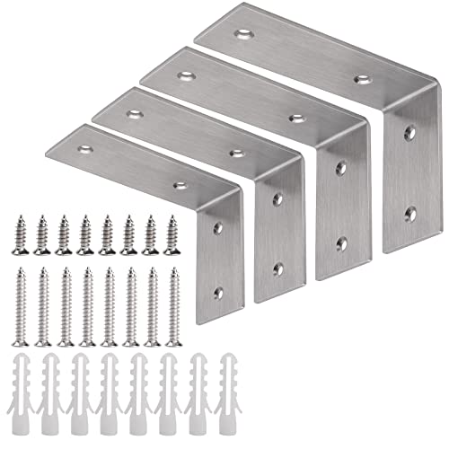 YUMORE Heavy Duty L Brackets, 5×3×1.8 in Shelf Brackets, Brushed Nickel - color: Brushed Nickel, size: 5"x3"x1.8"