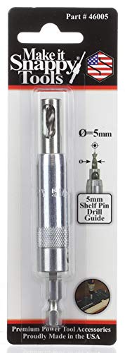 Make it Snappy Tools 46005 - 5mm Shelf Pin HSS Twist Drill Guide, Drill Holes For Standard Shelf Pins, 1/4-Inch Hex Power Bit Shank