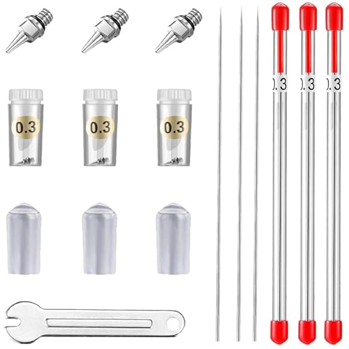 HUBEST 0.3mm Airbrush Needle Nozzle Kit, 3 Sets for Iwata Master & More - size: 0.3MM
