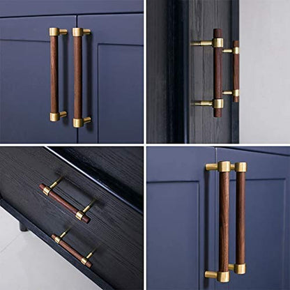Drawer 2.36"/60mm Pull Brass Walnut for Kitchen Wardrobe Cabinet - size: L2.36" Single Hole