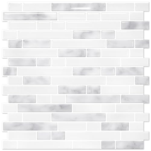 STICKGOO Thicker Peel and Stick Backsplash Tile for Kitchen and Bathroom - color: Marble Grey&White