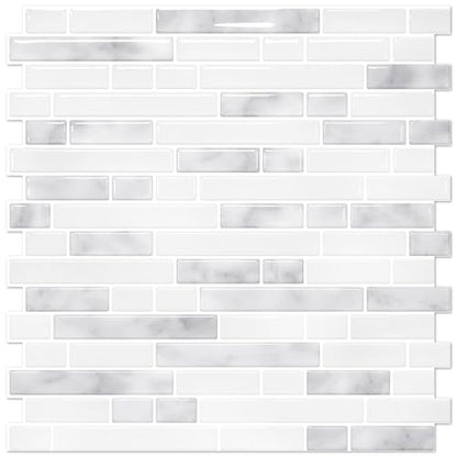 STICKGOO Thicker Peel and Stick Backsplash Tile for Kitchen and Bathroom - color: Marble Grey&White
