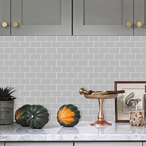 Alwayspon 10 Sheets 3D Thickened Peel and Stick Vinyl Backsplash Tiles, 12"x6" Self-Adhesive Wallpaper Wall Tile Stickers Stick on Subway Tiles for Kitchen Bathroom, Grey 055 - color: T80055s