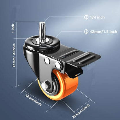 Caster Wheels 2 inch Locking Casters Set of 4, Threaded Stem 1/4"-20 x 1 - color: Orange, size: 2in(1/4"-20)