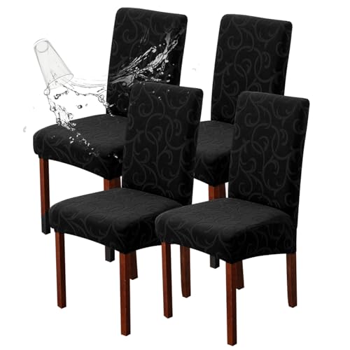 Waterproof Dining Room Chair Covers, Stretch Parsons Chair Slipcovers - color: Black, size: Regular-4 Pack