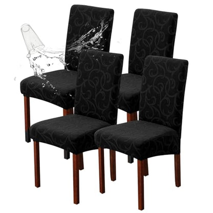 Waterproof Dining Room Chair Covers, Stretch Parsons Chair Slipcovers - color: Black, size: Regular-4 Pack