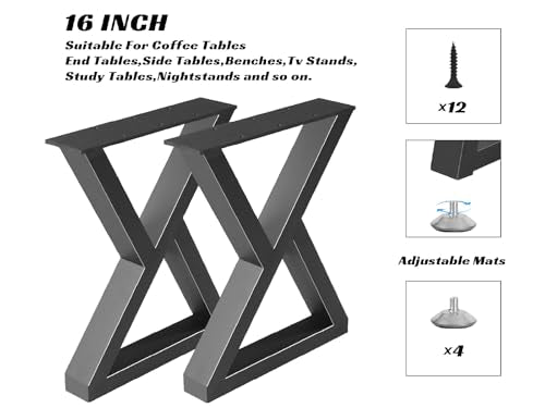 16 Inch Metal Bench Coffee Table Legs, Heavy Duty End Table Legs, Black Side Table Legs for DIY Desk Chair Furniture Legs (H16 x W11.8, Set of 2) - size: 16 '' Z Shape
