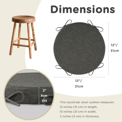 AddGrace Round Bar Stool Cushions with Ties Set of 2 12" Dark Grey - color: Dark Grey