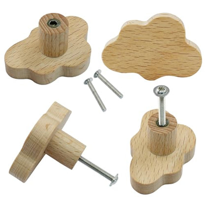 Cloud Shaped Wooden Knobs, Small, 60 x 40 mm, 6Pcs - size: 60 x 40 mm