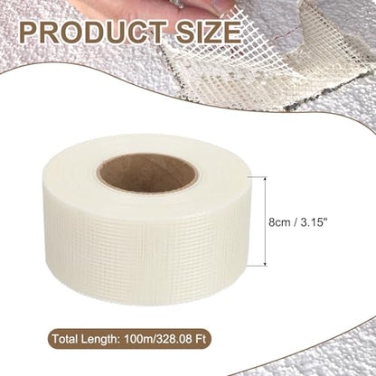 PATIKIL Drywall Repair Mesh Tape, 3 inch x 328 ft Fiberglass Repair Patch Self-Adhesive Dry Wall Joint Tape 8 Mesh Wall Hole Crack and Seam Patch, White - size: 3 inch x 328 Feet