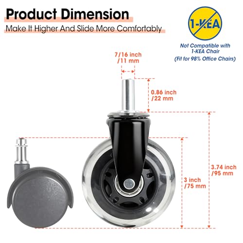 Office Chair Wheels, Set of 20 Rubber Caster Wheels, Roller Blade Wheel Heavy Duty Casters, Replacement Wheels for Most Chair Wheel, Easy to Install (Not for IKEA) - color: 20p