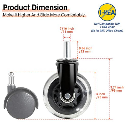 Office Chair Wheels, Set of 20 Rubber Caster Wheels, Roller Blade Wheel Heavy Duty Casters, Replacement Wheels for Most Chair Wheel, Easy to Install (Not for IKEA) - color: 20p