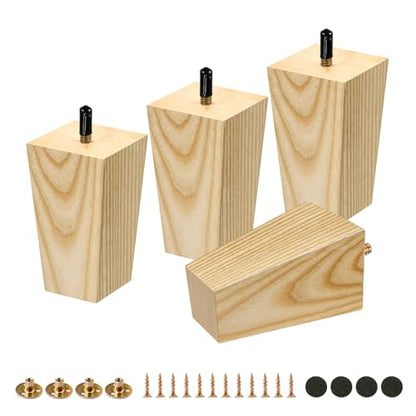 FoDau770 Square Furniture Legs 4 Inch, Ash Wood Legs with 5/16"-18 Bolts - size: 4 Inch