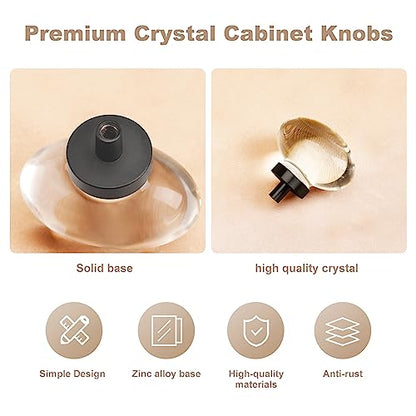 4 Pack Glass Cabinet Knobs and Pulls, Oval Crystal Knobs for Dresser Drawers, Matte Black Kitchen Cabinet Knobs Egg Shape - color: .Matte Black, size: 4 Pack