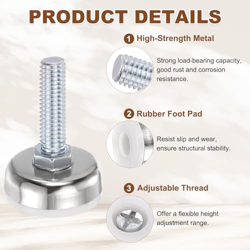 uxcell 4Pcs Furniture Leveling Feet, 3/8"-16x0.8"x1.4" Adjustable Metal - size: 3/8"-16 x 0.8" x 1.4"