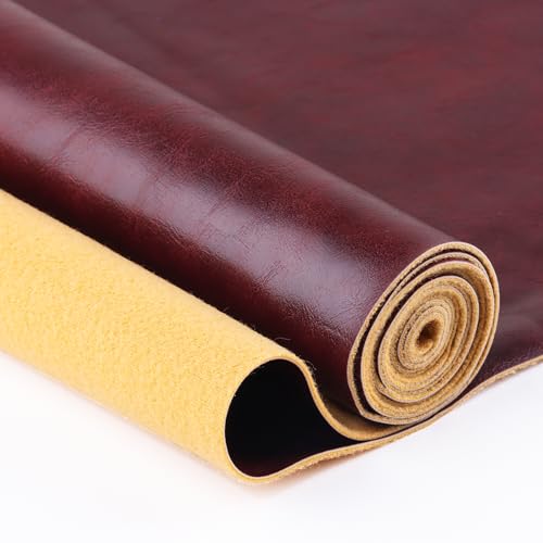 Faux Leather Sheets Smooth Surface One Yard Leather Fabric for DIY Crafting Thick Durable Synthetic Repholstery PU Leather Vinyl 36"x54" Large Size Upholstery Fabric (Burgundy, Cut by one Yard) - color: Burgundy