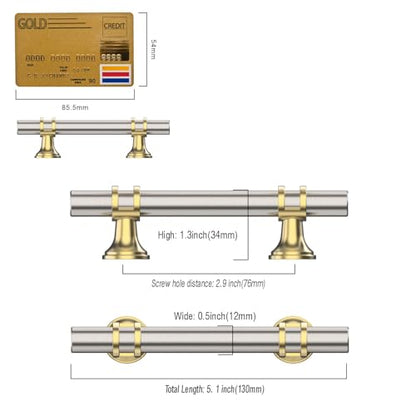 Amerdeco 10 Pack Brushed Satin Nickel and Gold Cabinet Pulls 3 Inch(76MM) Hole Centers Kitchen Cabinet Handles Cabinets Hardware Drawer Pulls ZH0058 - color: Gold+Brushed Satin Nickel, size: 3"/76MM Hole Center