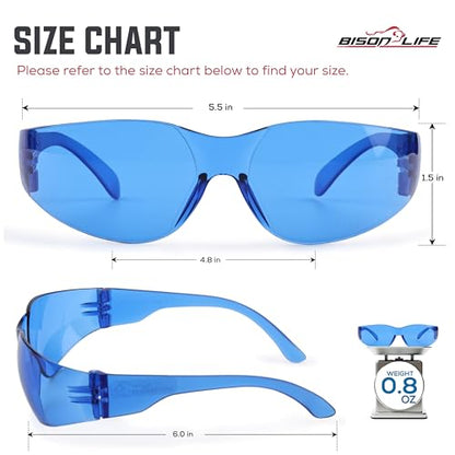 BISON LIFE Blue Safety Glasses for Men & Women, ANSI Z87.1, 6 Pack - color: Blue/Blue