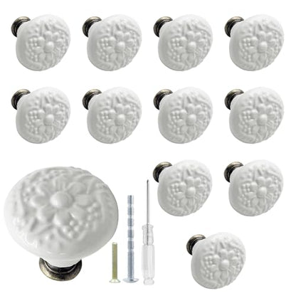 Biaungdo 12 Pcs White Ceramic Kitchen Cabinet Knobs - color: White