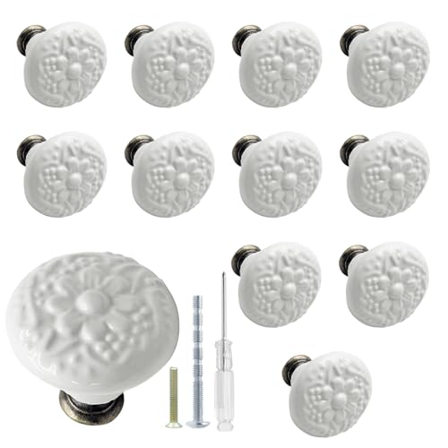 Biaungdo 12 Pcs White Ceramic Kitchen Cabinet Knobs - color: White