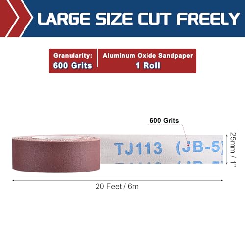 Sandpaper Roll 1Inch 20FT 600Grit Aluminum Oxide Emery Cloth Roll - size: 1 Inch x 20 Feet 600 Grits