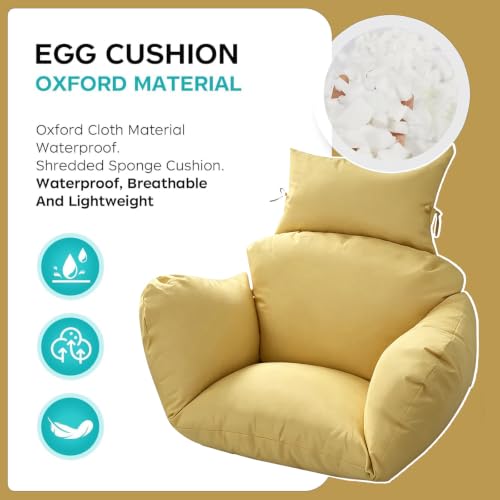 Egg Chair Cushion Replacement, Waterproof Thicken Hanging Egg Swing Chair Cushion for Outdoor Furniture, Wicker Rattan Hammock Basket Cushion with Headrest Pillow 47x31.5x4.7(Khaki) - color: Khaki