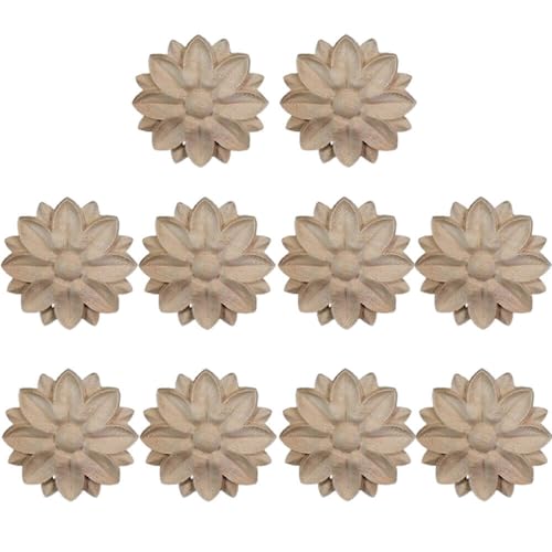 10-Packs Wood Carved Onlays Appliques Unpainted Wood Rosettes Fancy Carving Furniture Decals for Door Wall Fireplace Mirror Stairs Cabinet Dresser Cupboard Bed Wardrobe DIY Decor 6cm/2.36" (#3) - style: #3