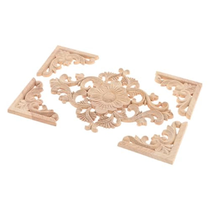 5Pcs Wood Appliques Onlays Decorative Carved Appliques Carving Decals - color: 5Pcs/Set