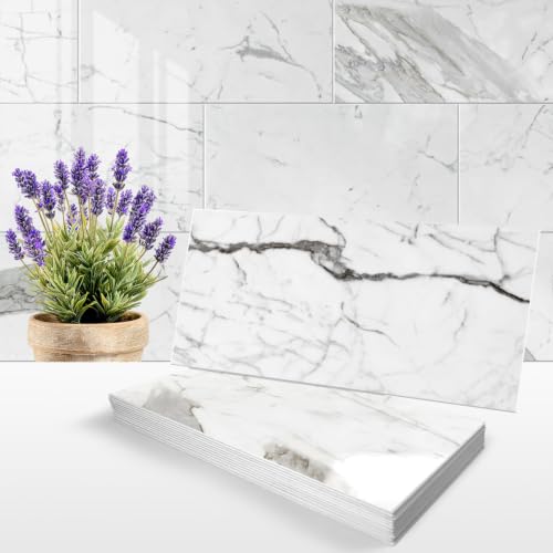 Vamos Tile Peel & Stick Backsplash on Subway Tile,22-Pack 6''x12'',Glossy - color: Carrara White with White Grout