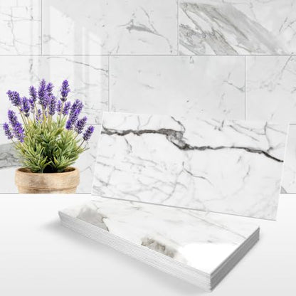 Vamos Tile Peel & Stick Backsplash on Subway Tile,22-Pack 6''x12'',Glossy - color: Carrara White with White Grout