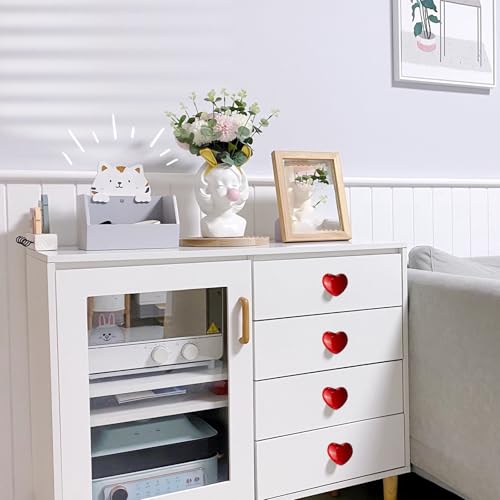 4Pcs Red Drawer Knobs, Heart Cabinet Knobs and Pulls - color: Red