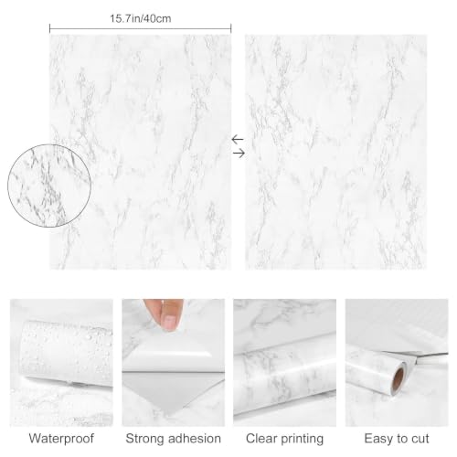 Glossy White Marble Contact Paper for Countertops Peel and Stick Wallpaper - color: White, size: 23.6" x 472"