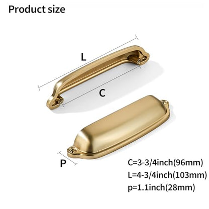 khtumeware 10 Pack Brushed Brass Cup Pulls 3-3/4 Inch Center to Center - Cabinet & Drawer Handles for Kitchen Hardware - color: Brushed Brass, size: 3-3/4"(96mm) Hole Center