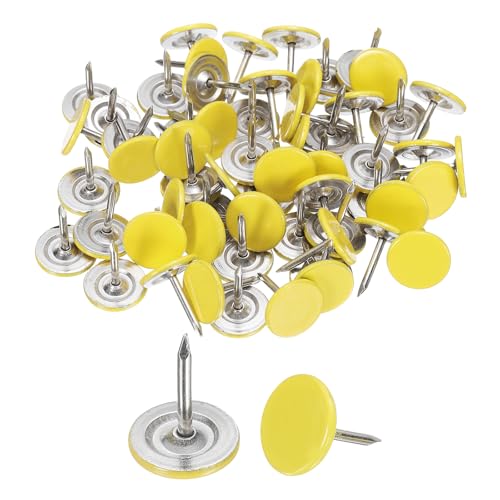 uxcell 120Pcs Push Pins, 11mmx13mm Round Flat Head Decorative Thumb Tacks Upholstery Tacks for Cork Board Office Wall Hangings, Yellow - color: Yellow, size: 11mmx13mm