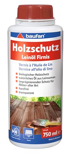 Baufan Wood Protection Linseed Oil Varnish 2.0 750 ml - Varnish Made of Natural Linseed Oil for Organic Wood Care, Wood Oil Exterior & Indoor for Furniture, Worktops and Fences