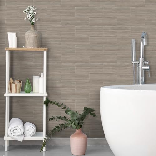 Tile Stickers for Kitchen, 12pcs Wooden Effect Wall Sticker 3D Wall Panels Peel and Stick Wall Tile Backsplash for Bathroom Retro Self Adhesive Waterproof Subway Tiles DIY-4"x12"